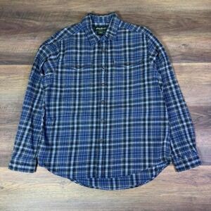 Eddie Bauer Blue Plaid Flannel Button Up Shirt Men's Large